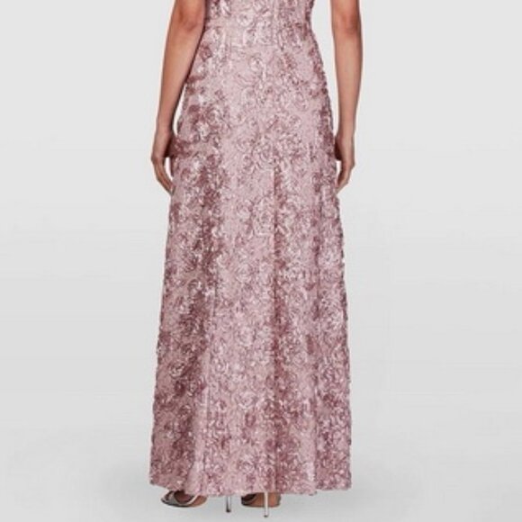 Alex Evenings Pink Sequin Rosette Lace A-Line Gown - Picture 3 of 3